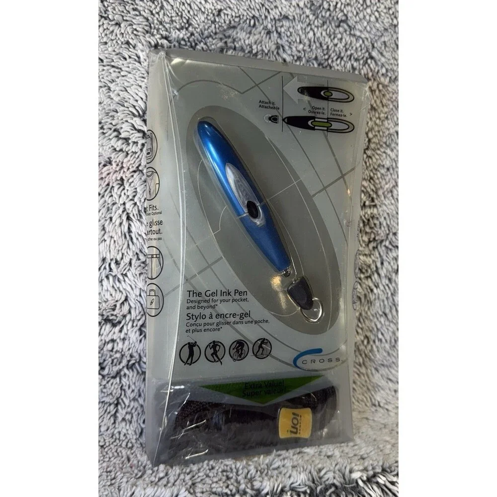 CROSS AURORA BLUE ION GEL INK PEN W/QUICK CLIP, Lanyard &‎ Black Gel Refill READ